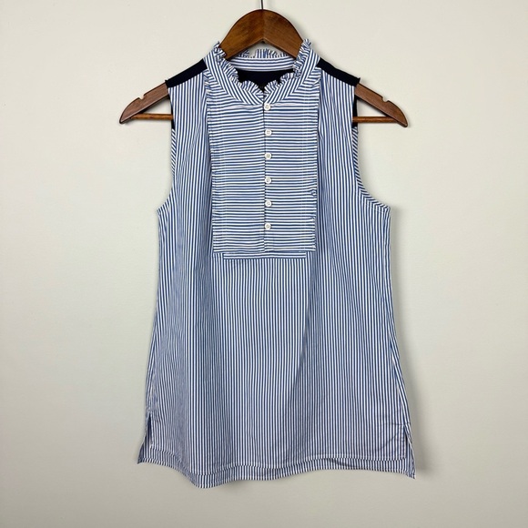 J. Crew French Pinstriped Bib Sleeveless Top - Picture 2 of 6